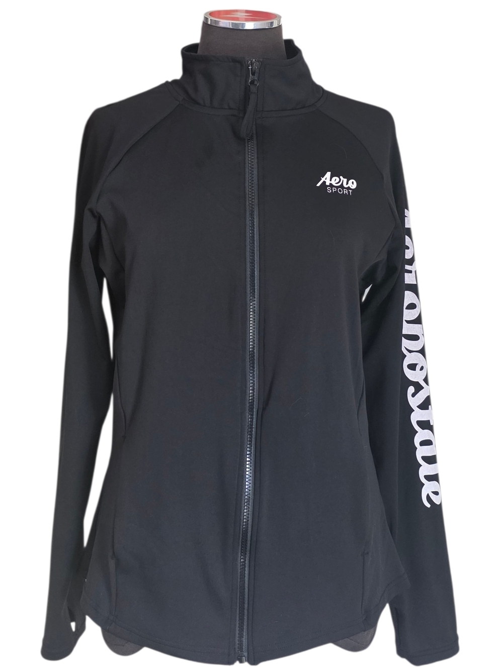 Aeropostale Black Women's Full-Zip Bomber Jacket with Sleeve Logo